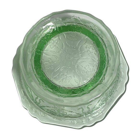 Belmont Tumbler Co. Bowknot Green Uranium Depression Glass Low Footed Bowl - Picture 4 of 8